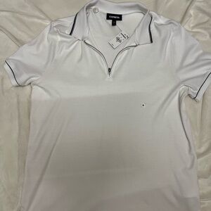 Express Men's White Polo with Black Trim